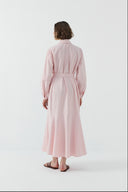 PEMBE NERVÜR DETAYLI PAMUKLU ELBİSE - Clande