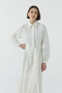 EKRU NERVÜR DETAYLI PAMUKLU ELBİSE - Clande