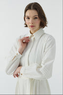 EKRU NERVÜR DETAYLI PAMUKLU ELBİSE - Clande