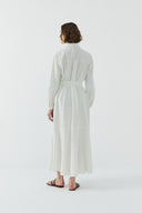 EKRU NERVÜR DETAYLI PAMUKLU ELBİSE - Clande