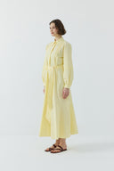 SARI NERVÜR DETAYLI PAMUKLU ELBİSE - Clande