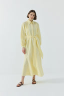 SARI NERVÜR DETAYLI PAMUKLU ELBİSE - Clande