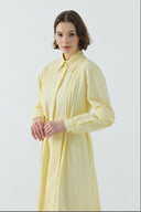 SARI NERVÜR DETAYLI PAMUKLU ELBİSE - Clande