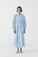 MAVİ NERVÜR DETAYLI PAMUKLU ELBİSE - Clande