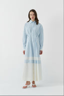 MAVİ KONTRAST RENKLİ PAMUKLU GÖMLEK ELBİSE - Clande