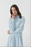 MAVİ KONTRAST RENKLİ PAMUKLU GÖMLEK ELBİSE - Clande