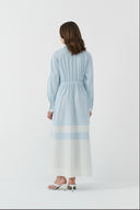 MAVİ KONTRAST RENKLİ PAMUKLU GÖMLEK ELBİSE - Clande