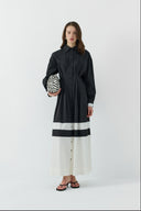 SİYAH KONTRAST RENKLİ PAMUKLU GÖMLEK ELBİSE - Clande