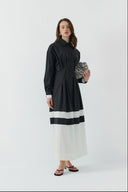 SİYAH KONTRAST RENKLİ PAMUKLU GÖMLEK ELBİSE - Clande