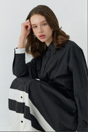 SİYAH KONTRAST RENKLİ PAMUKLU GÖMLEK ELBİSE - Clande