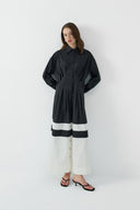 SİYAH KONTRAST RENKLİ PAMUKLU GÖMLEK ELBİSE - Clande