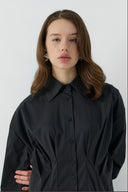 SİYAH KONTRAST RENKLİ PAMUKLU GÖMLEK ELBİSE - Clande