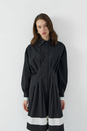 SİYAH KONTRAST RENKLİ PAMUKLU GÖMLEK ELBİSE - Clande