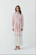 PEMBE KONTRAST RENKLİ PAMUKLU GÖMLEK ELBİSE - Clande