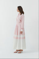 PEMBE KONTRAST RENKLİ PAMUKLU GÖMLEK ELBİSE - Clande