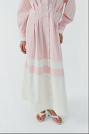 PEMBE KONTRAST RENKLİ PAMUKLU GÖMLEK ELBİSE - Clande