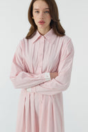 PEMBE KONTRAST RENKLİ PAMUKLU GÖMLEK ELBİSE - Clande