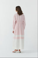 PEMBE KONTRAST RENKLİ PAMUKLU GÖMLEK ELBİSE - Clande