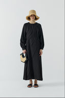 SİYAH DIŞTAN DİKİŞLİ KETEN ELBİSE - Clande