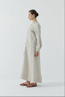 BEJ DIŞTAN DİKİŞLİ KETEN ELBİSE - Clande