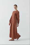 TARÇIN DIŞTAN DİKİŞLİ KETEN ELBİSE - Clande