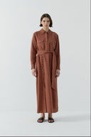 TARÇIN KUŞ GÖZÜ DETAYLI KETEN ELBİSE - Clande