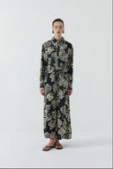 SİYAH DESENLİ İPEK CUPRO ELBİSE - Clande