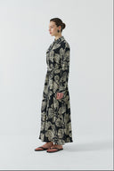 SİYAH DESENLİ İPEK CUPRO ELBİSE - Clande