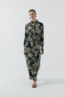 SİYAH DESENLİ İPEK CUPRO ELBİSE - Clande