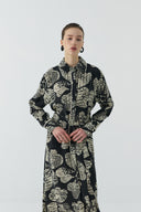 SİYAH DESENLİ İPEK CUPRO ELBİSE - Clande