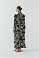 SİYAH DESENLİ İPEK CUPRO ELBİSE - Clande