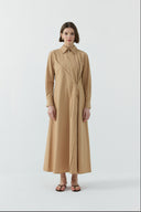 CAMEL KUŞGÖZÜ DETAYLI PAMUKLU ELBİSE - Clande
