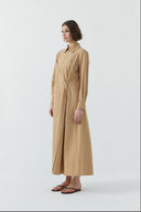 CAMEL KUŞGÖZÜ DETAYLI PAMUKLU ELBİSE - Clande