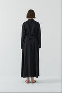 SİYAH NAKIŞ DETAYLI KETEN ELBİSE - Clande