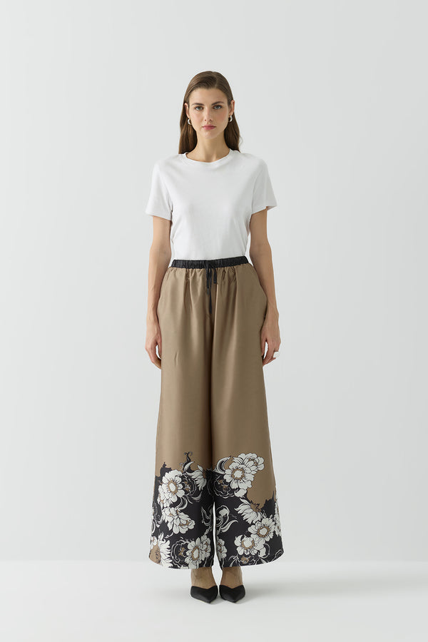 BELİ LASTİKLİ DESENLİ PANTOLON CAMEL