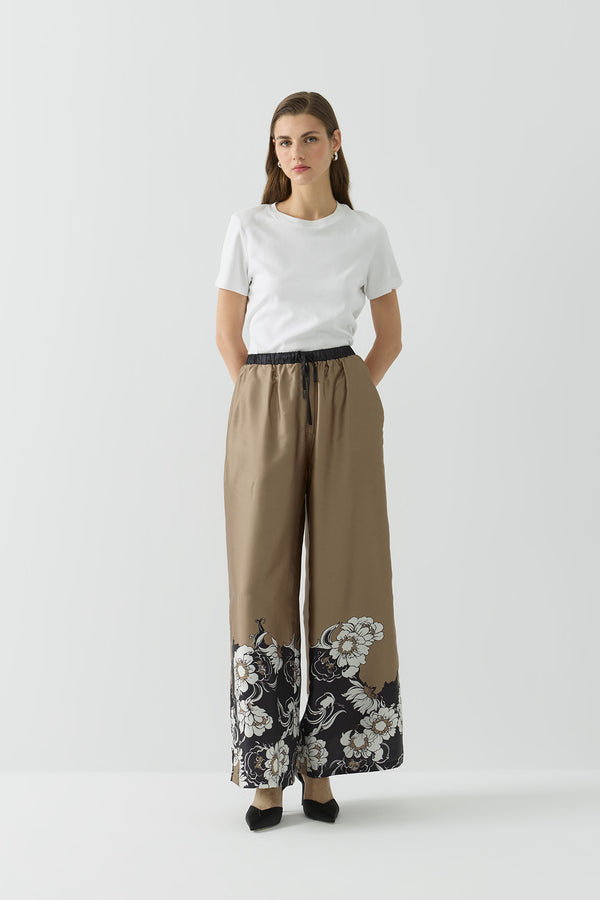 BELİ LASTİKLİ DESENLİ PANTOLON CAMEL