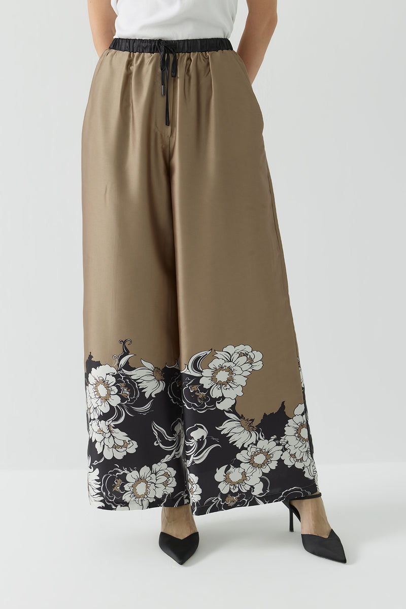 BELİ LASTİKLİ DESENLİ PANTOLON CAMEL