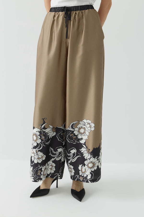 BELİ LASTİKLİ DESENLİ PANTOLON CAMEL