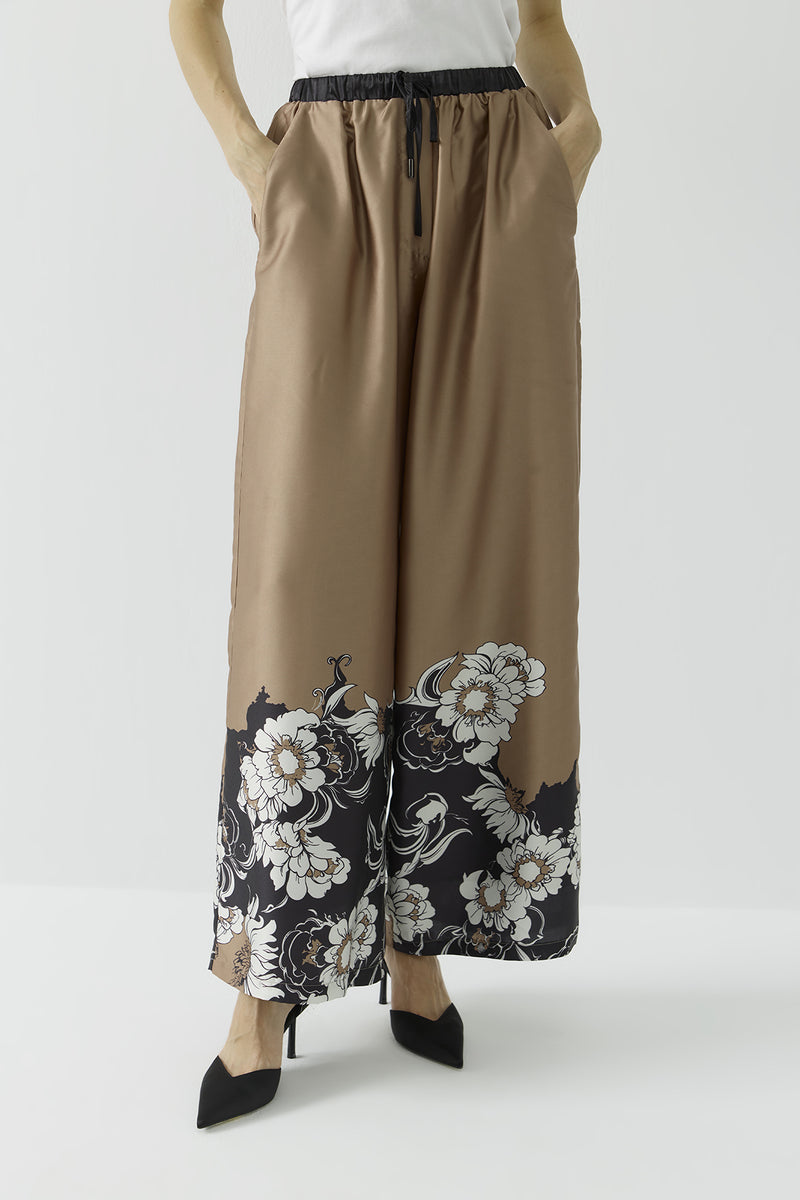 BELİ LASTİKLİ DESENLİ PANTOLON CAMEL