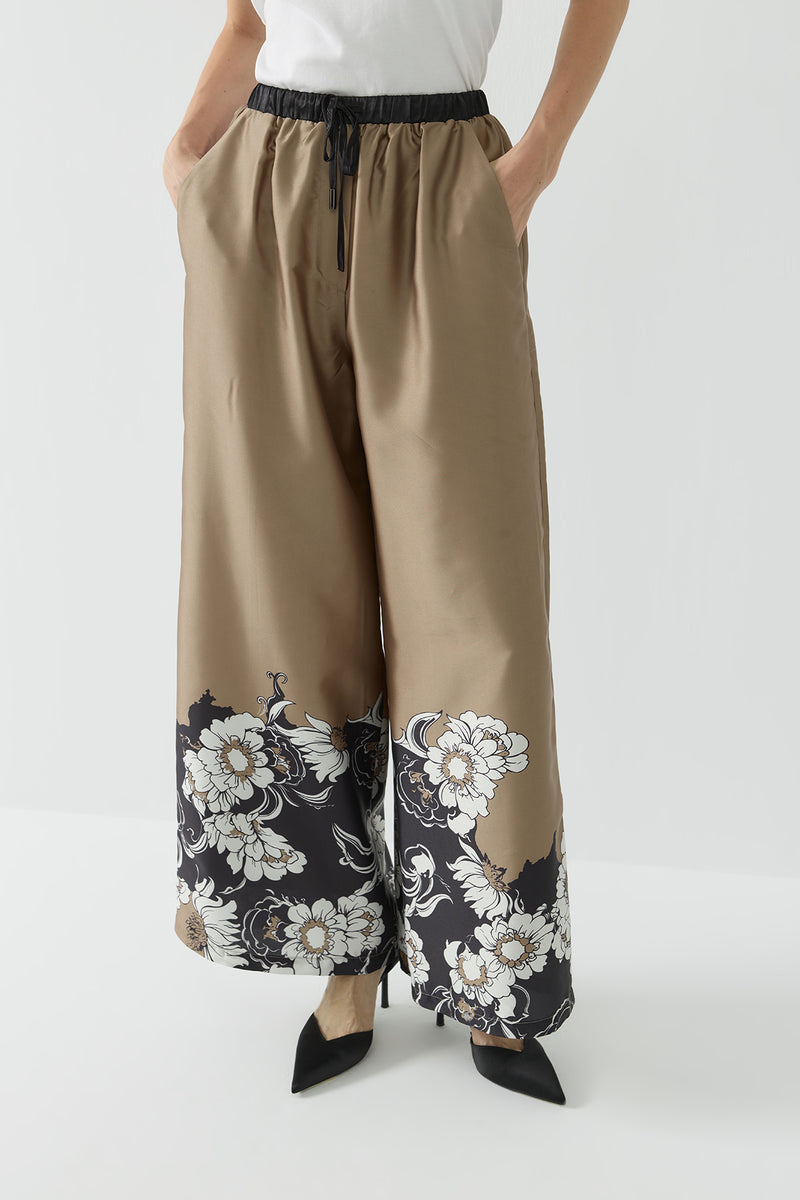 BELİ LASTİKLİ DESENLİ PANTOLON CAMEL