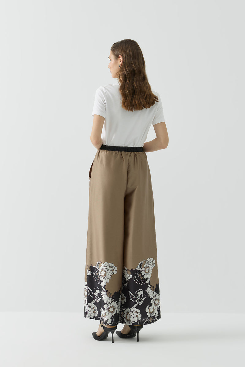 BELİ LASTİKLİ DESENLİ PANTOLON CAMEL