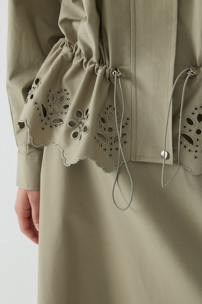 Nakış ve Taş Detaylı Ceket Küf Yeşili