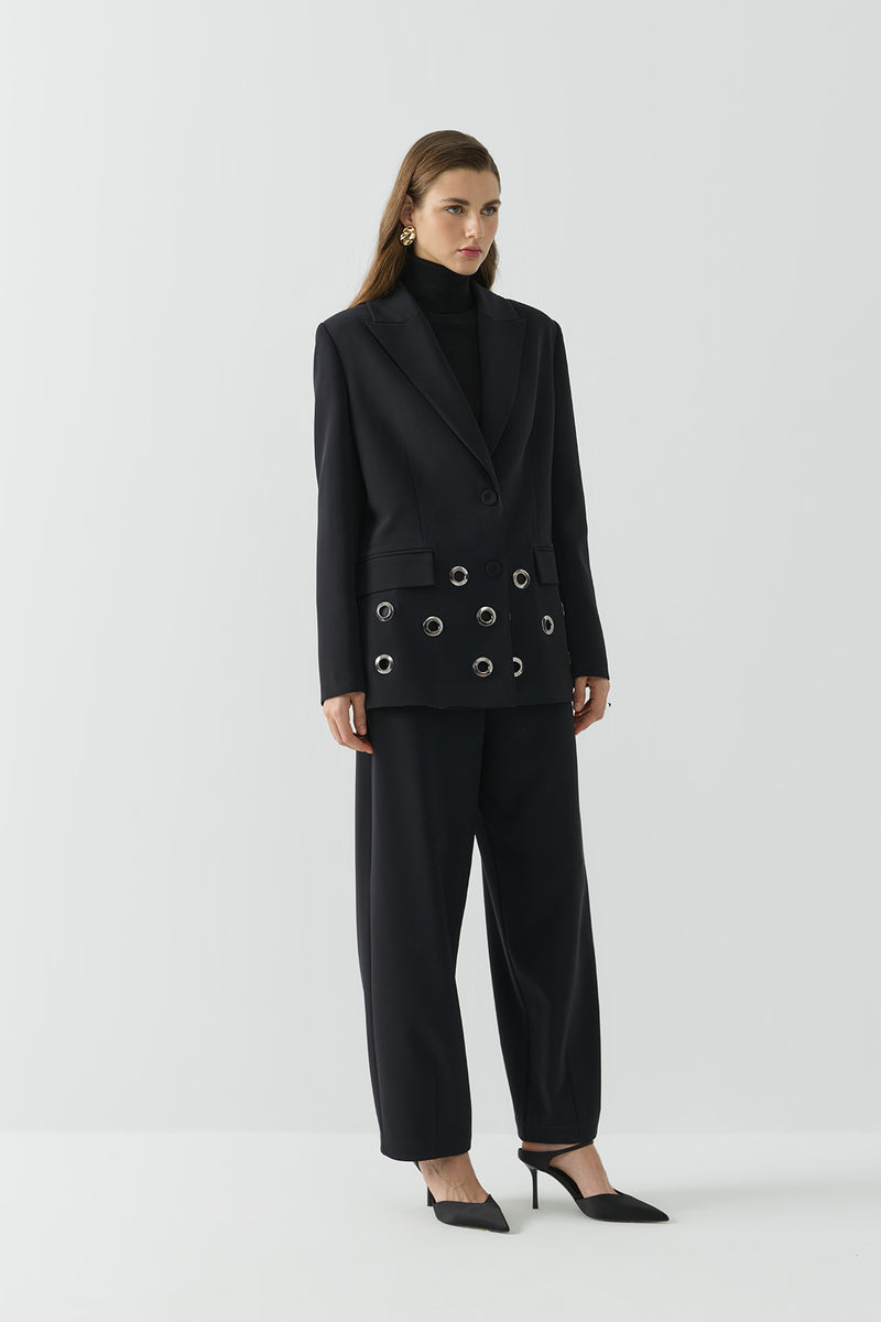 Kuşgözü Detaylı Ceket Siyah