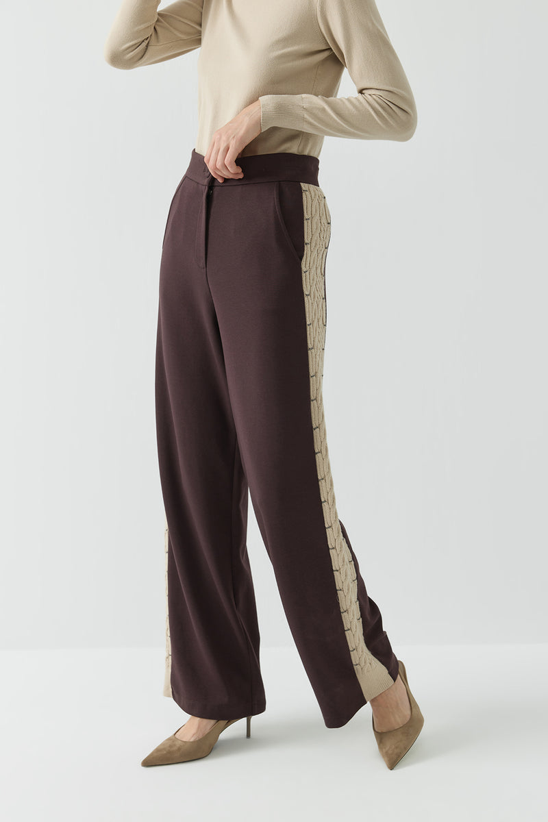 TRİKO ŞERİTLİ ÖRME PANTOLON KAHVE