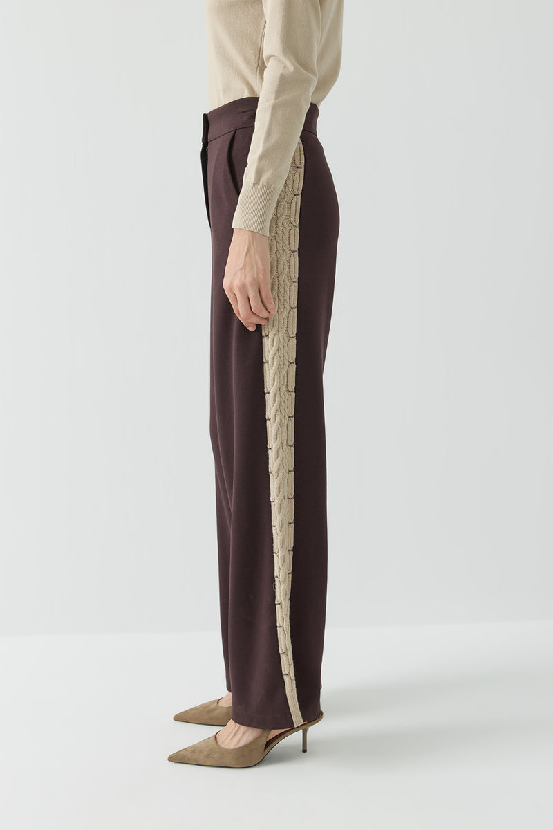 TRİKO ŞERİTLİ ÖRME PANTOLON KAHVE