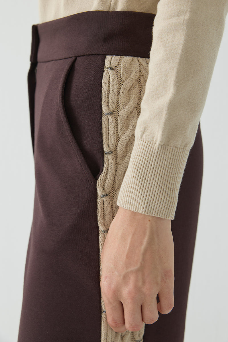 TRİKO ŞERİTLİ ÖRME PANTOLON KAHVE