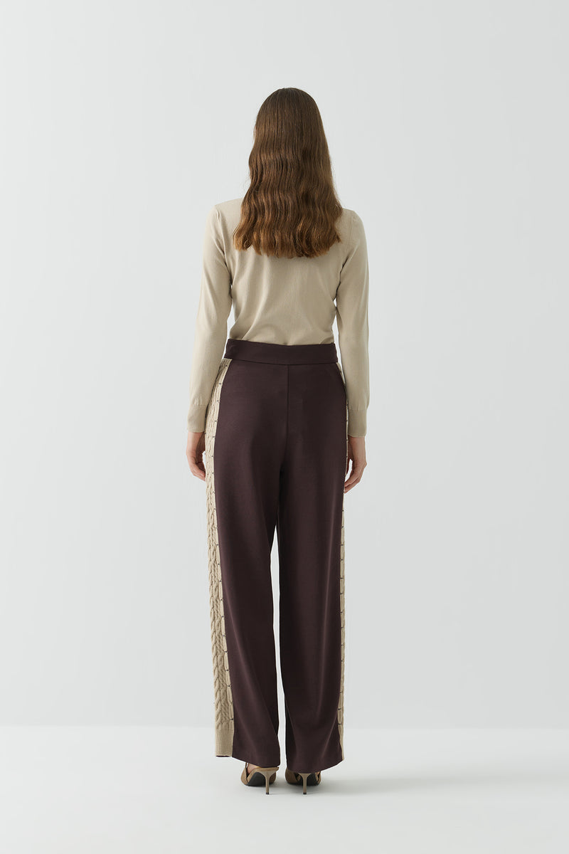TRİKO ŞERİTLİ ÖRME PANTOLON KAHVE
