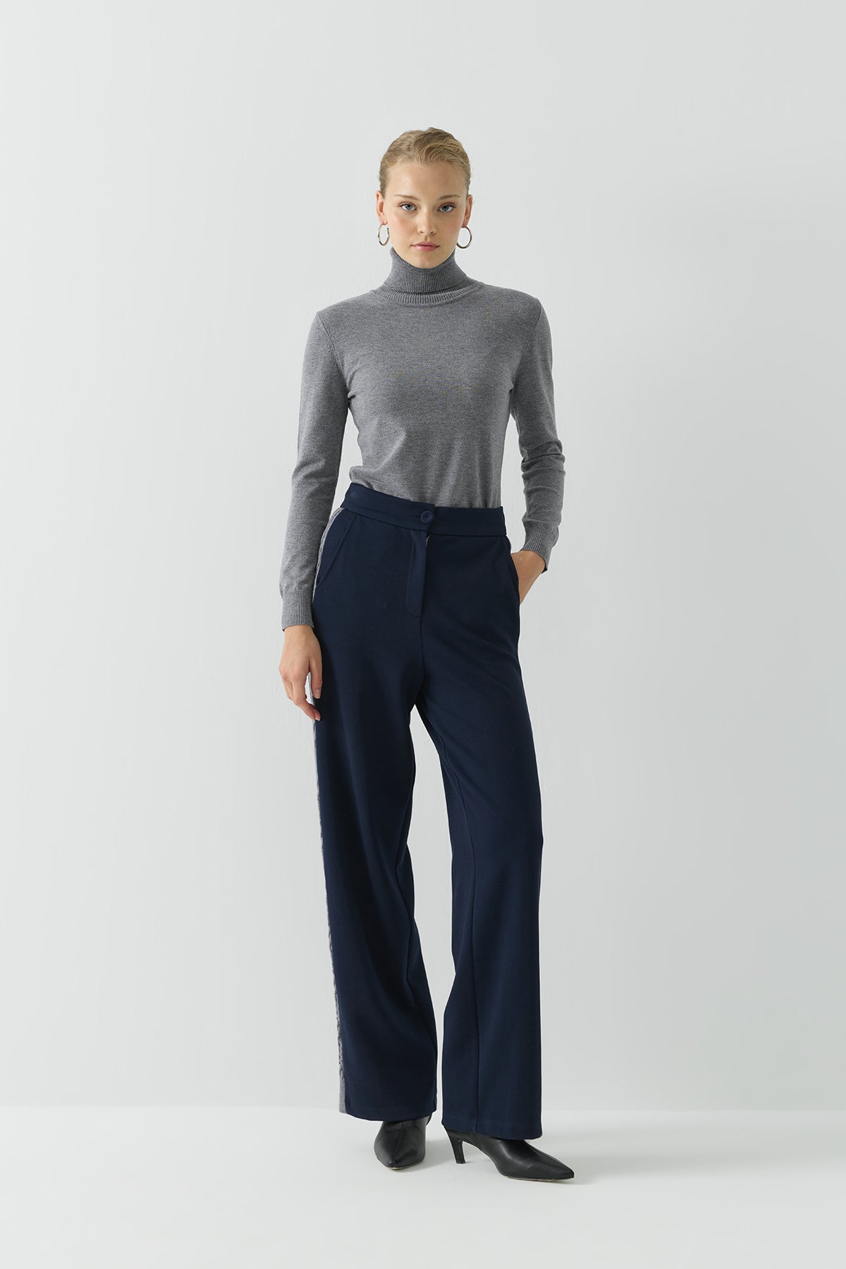 TRİKO ŞERİTLİ ÖRME PANTOLON LACİVERT