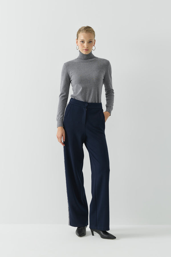 TRİKO ŞERİTLİ ÖRME PANTOLON LACİVERT