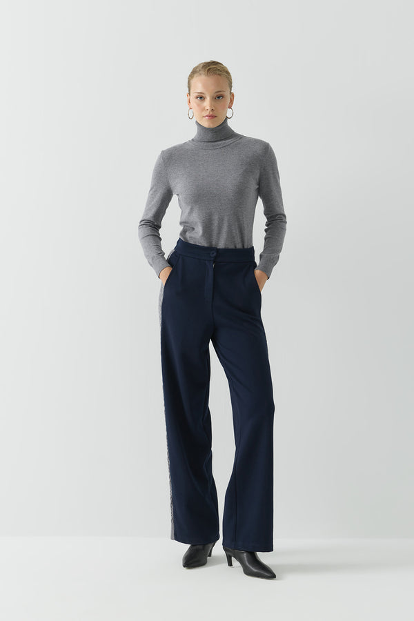 TRİKO ŞERİTLİ ÖRME PANTOLON LACİVERT